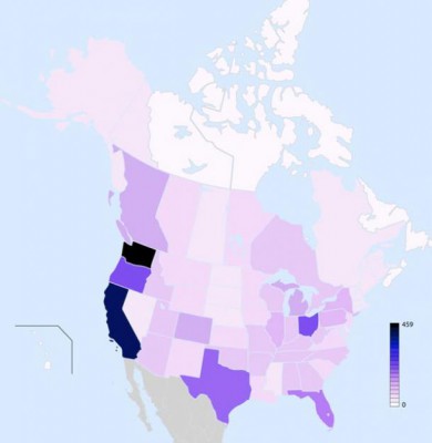 Map of Reported Bigfoot Sightings in North America (2008) (Wikimedia Commons)